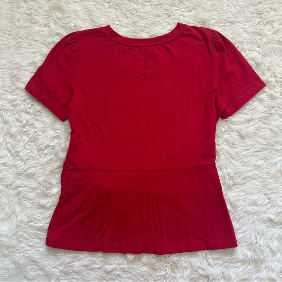 Anthropologie Maeve Shirt Dakota Buckle Wrap Top Short Sleeve Red Petite MP - Picture 3 of 11